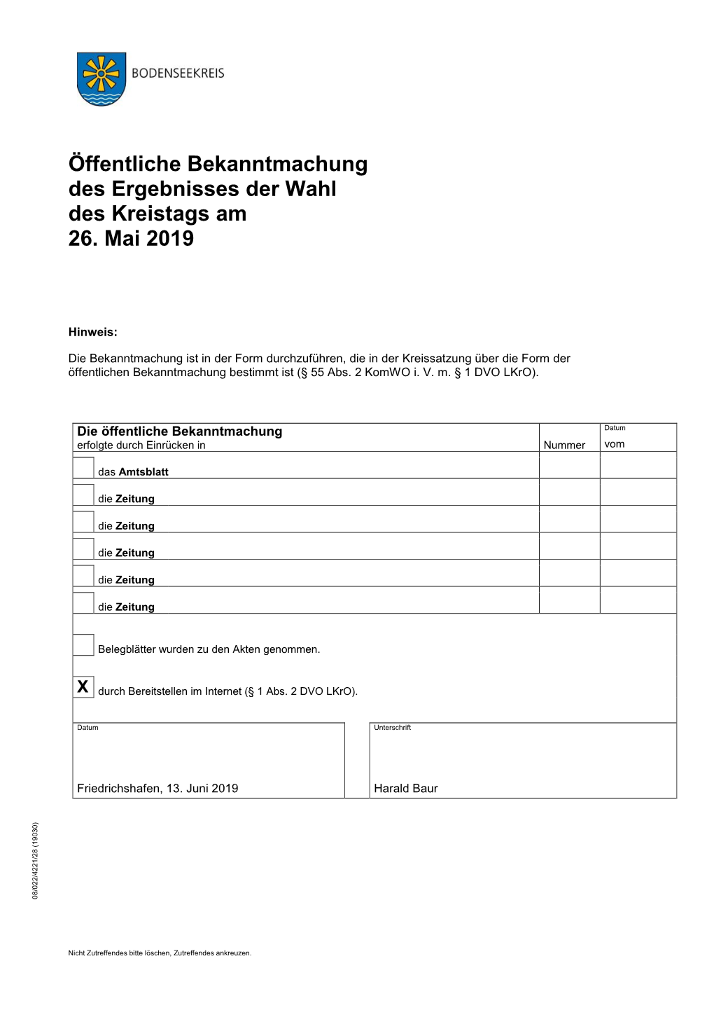 Öffentliche Bekanntmachung Des Ergebnisses Der Wahl Des Kreistags Am 26