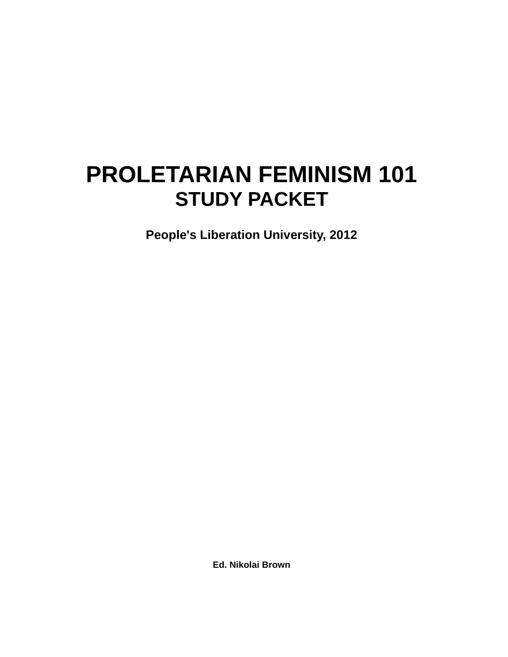 Proletarian Feminism 101 Study Packet