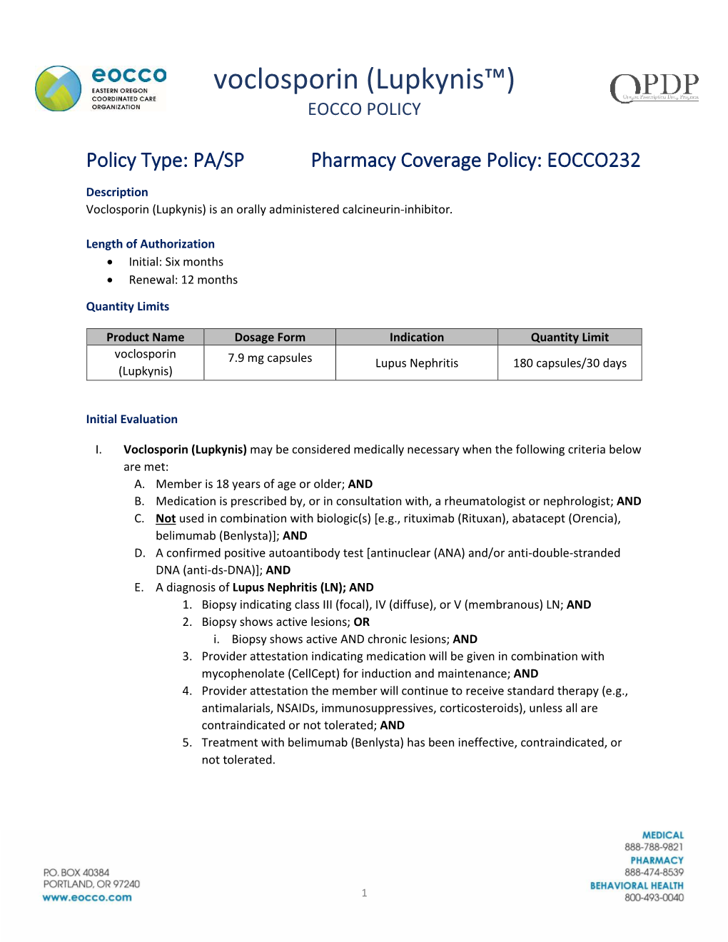 Voclosporin (Lupkynis™) EOCCO POLICY