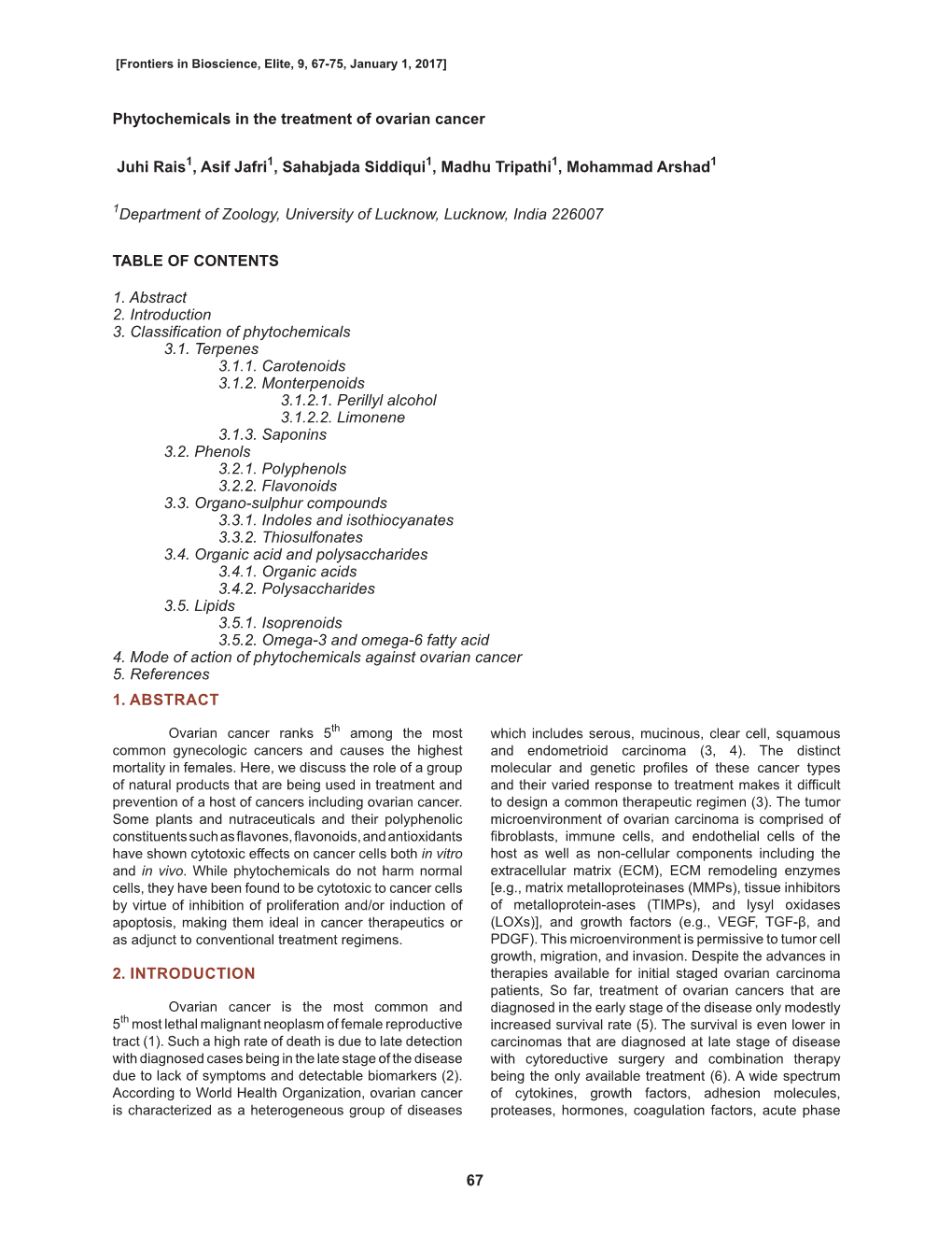 67 1. ABSTRACT 2. INTRODUCTION Phytochemicals in the Treatment Of