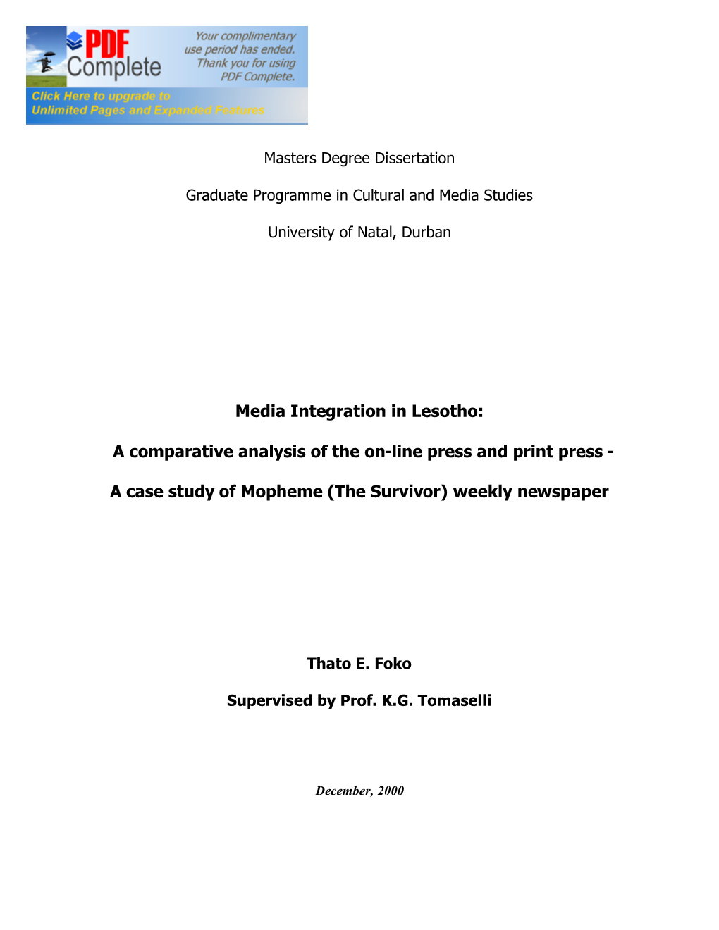 Media Integration in Lesotho