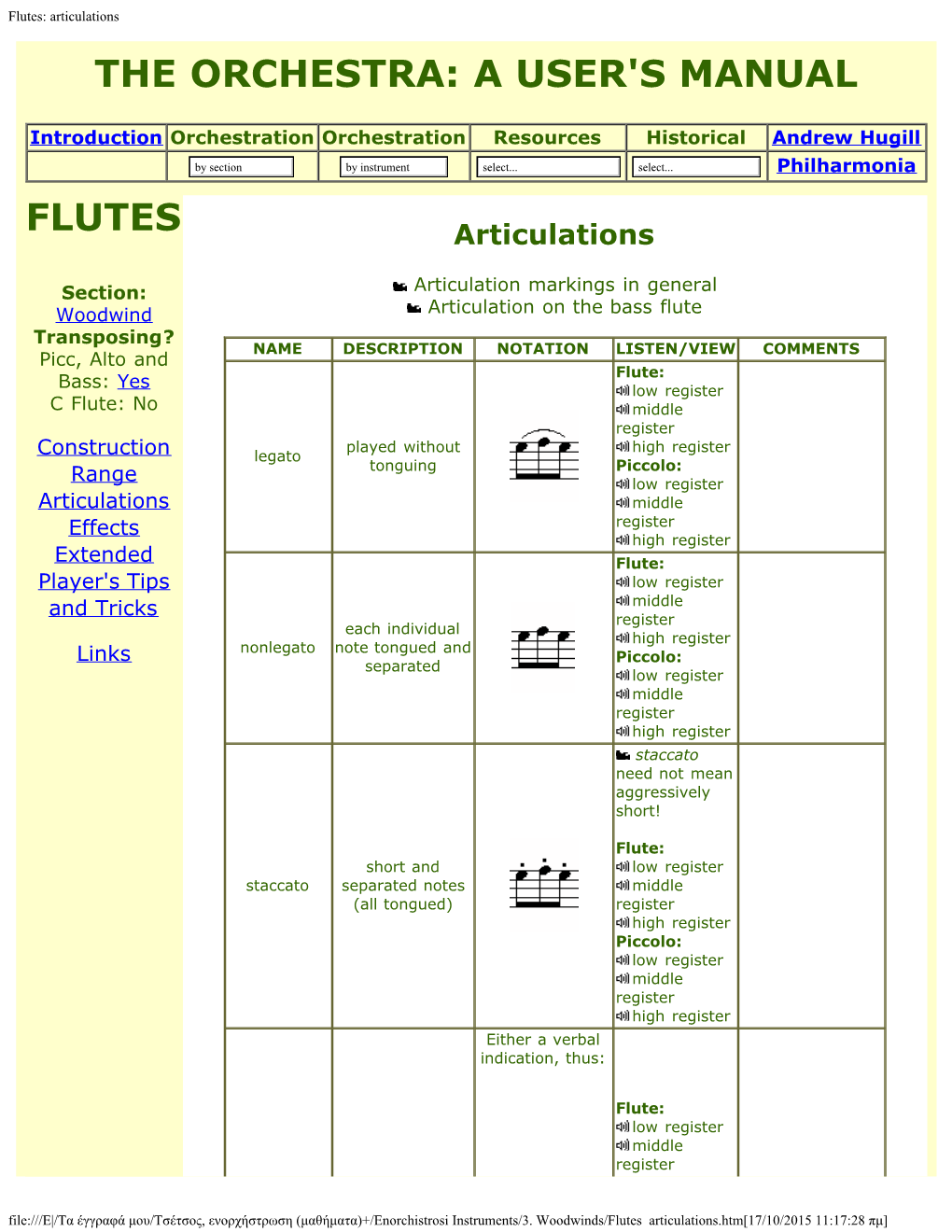 Flutes: Articulations the ORCHESTRA: a USER's MANUAL