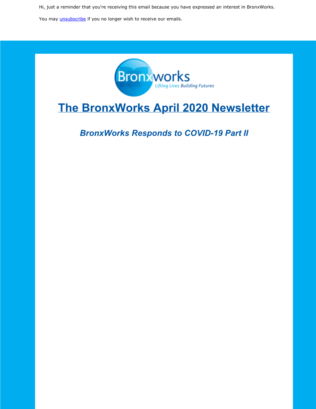 The Bronxworks April 2020 Newsletter