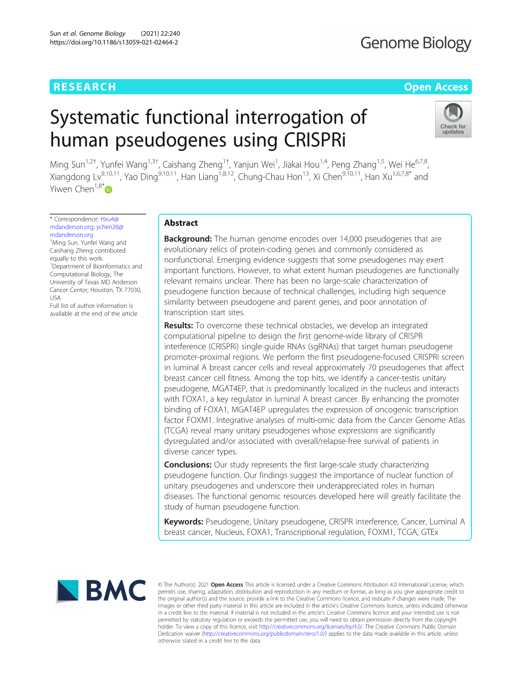 Systematic Functional Interrogation of Human Pseudogenes Using Crispri