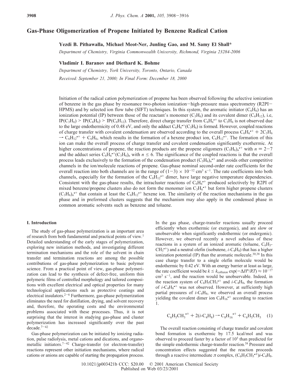 Gas-Phase Oligomerization of Propene Initiated by Benzene Radical Cation