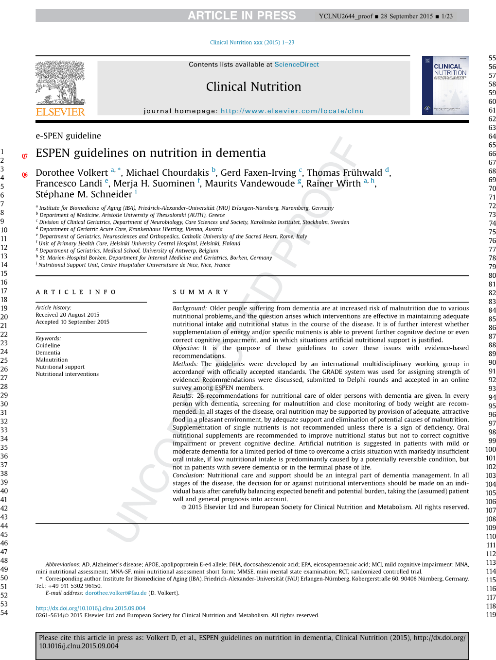 ESPEN Guidelines on Nutrition in Dementia