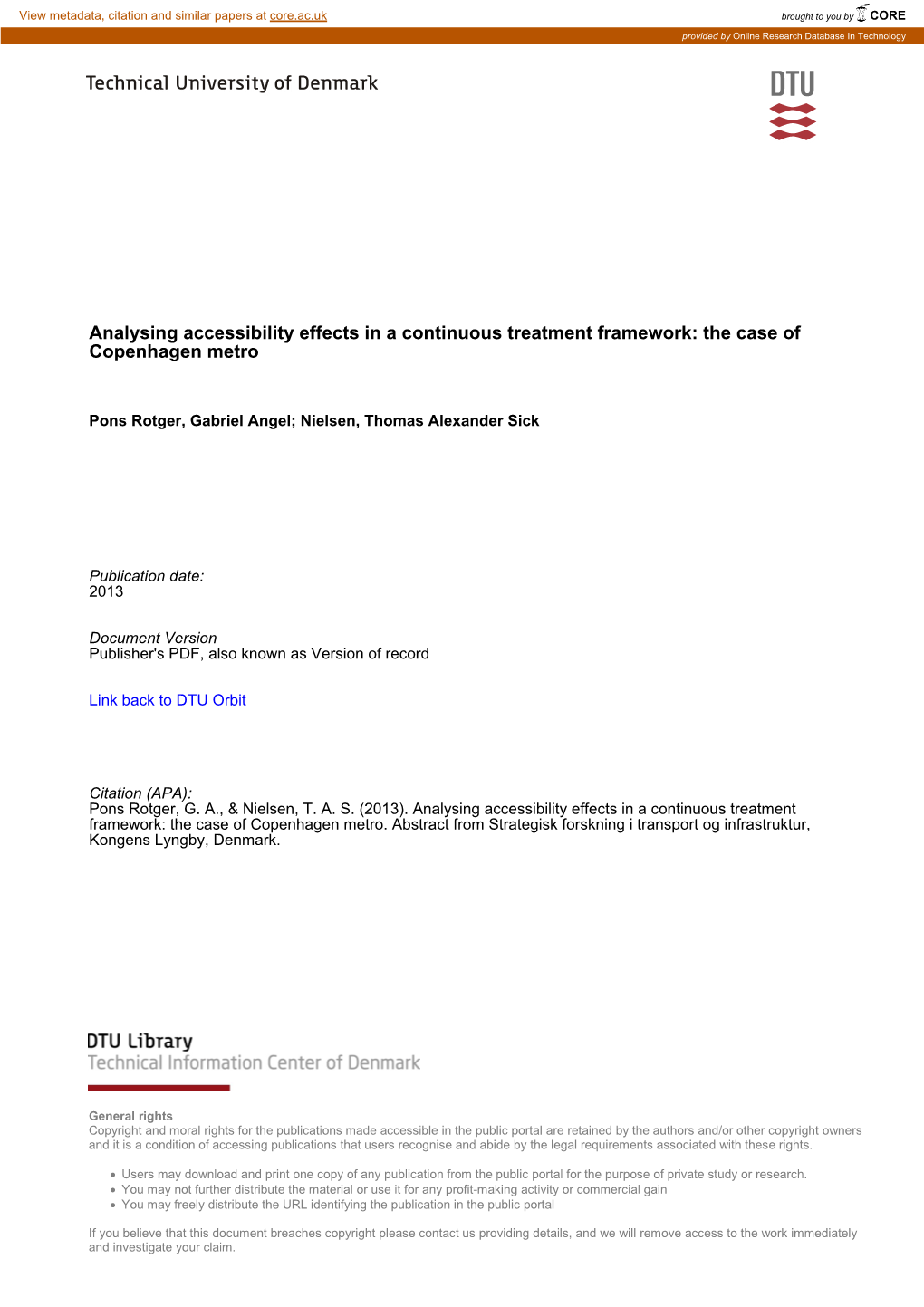 Analysing Accessibility Effects in a Continuous Treatment Framework: the Case of Copenhagen Metro