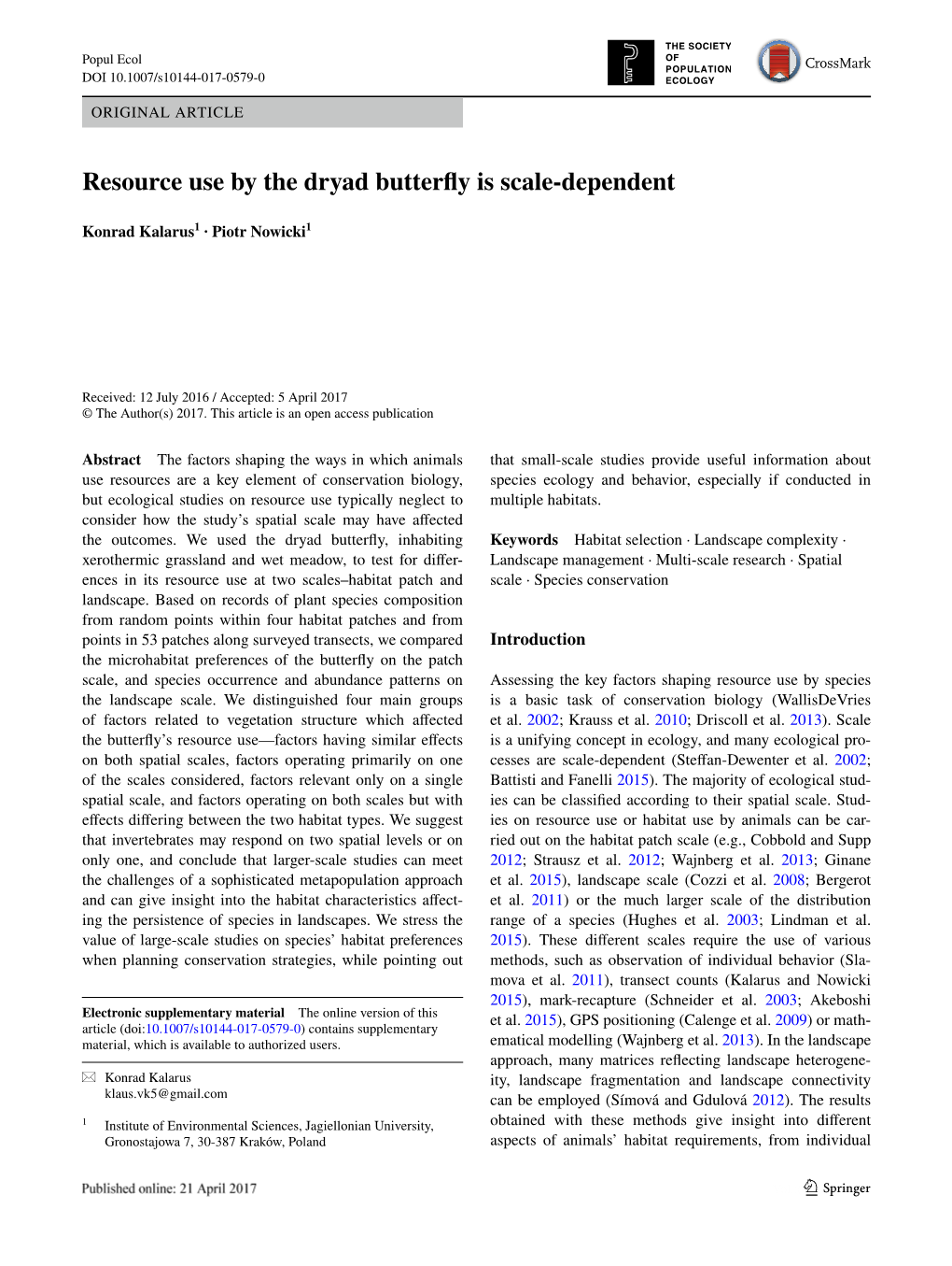 Resource Use by the Dryad Butterfly Is Scale-Dependent