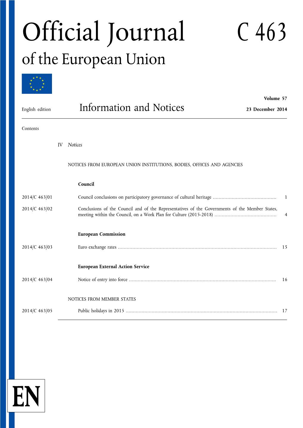 Official Journal C 463 of the European Union
