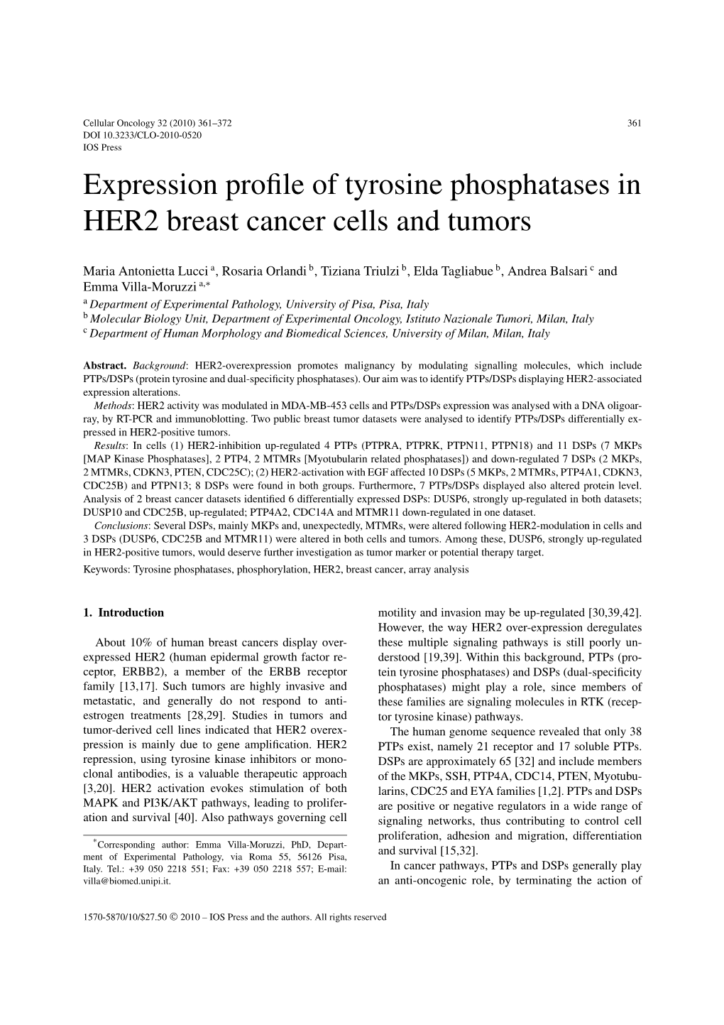 Expression Profile of Tyrosine Phosphatases in HER2 Breast