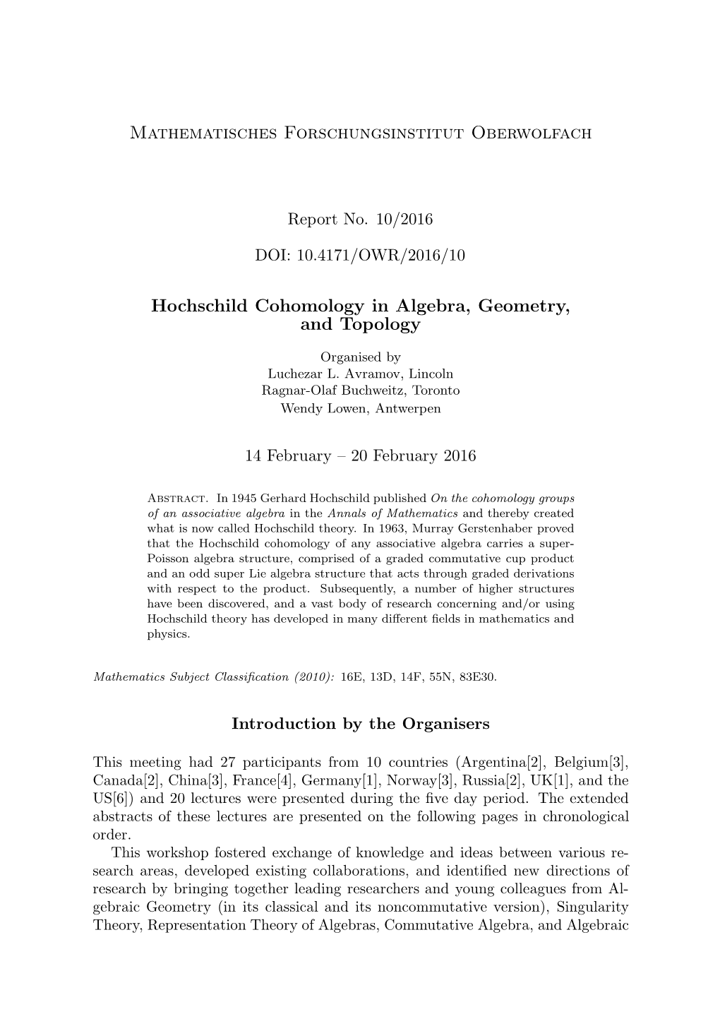 Mathematisches Forschungsinstitut Oberwolfach Hochschild