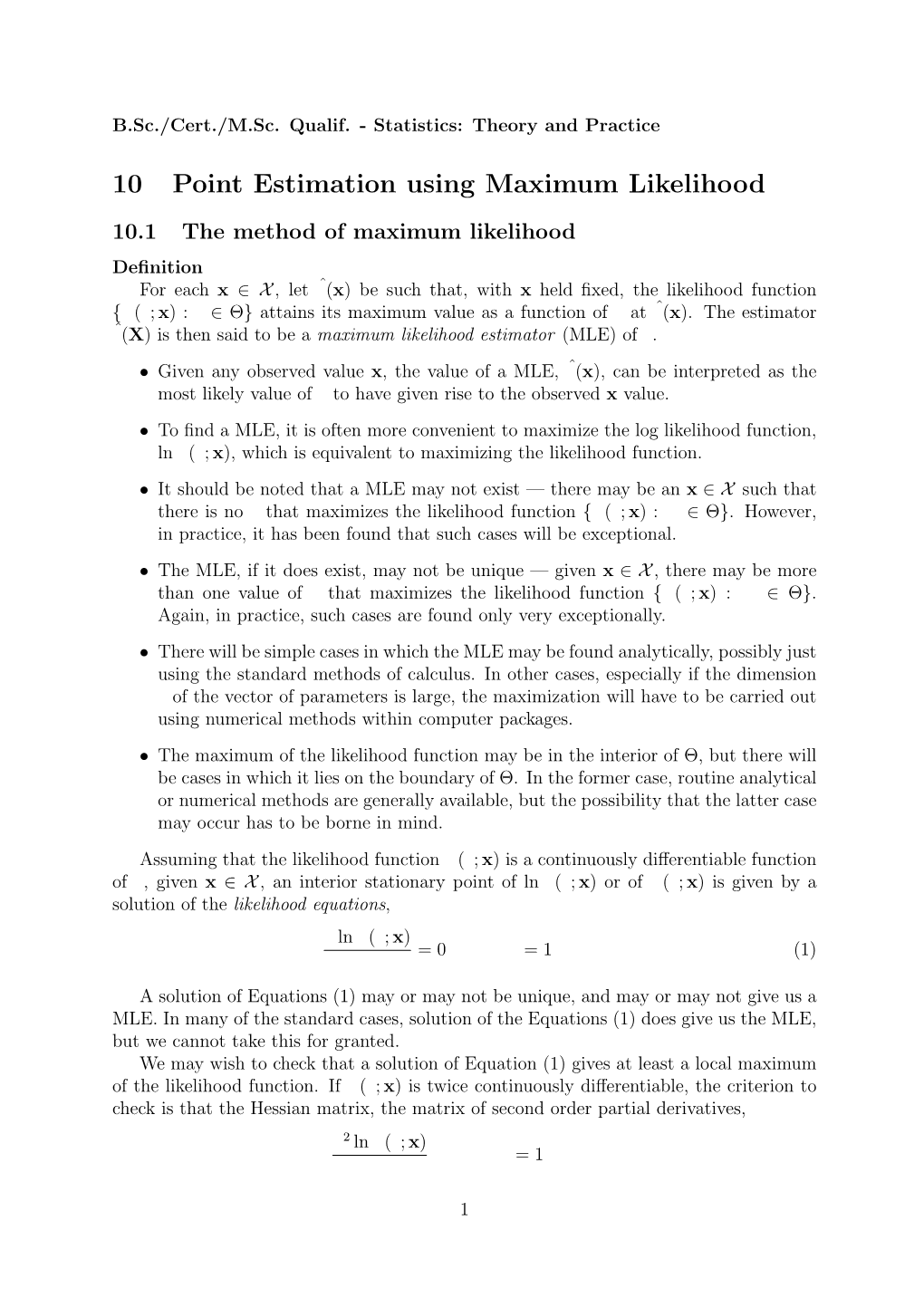 10 Point Estimation Using Maximum Likelihood