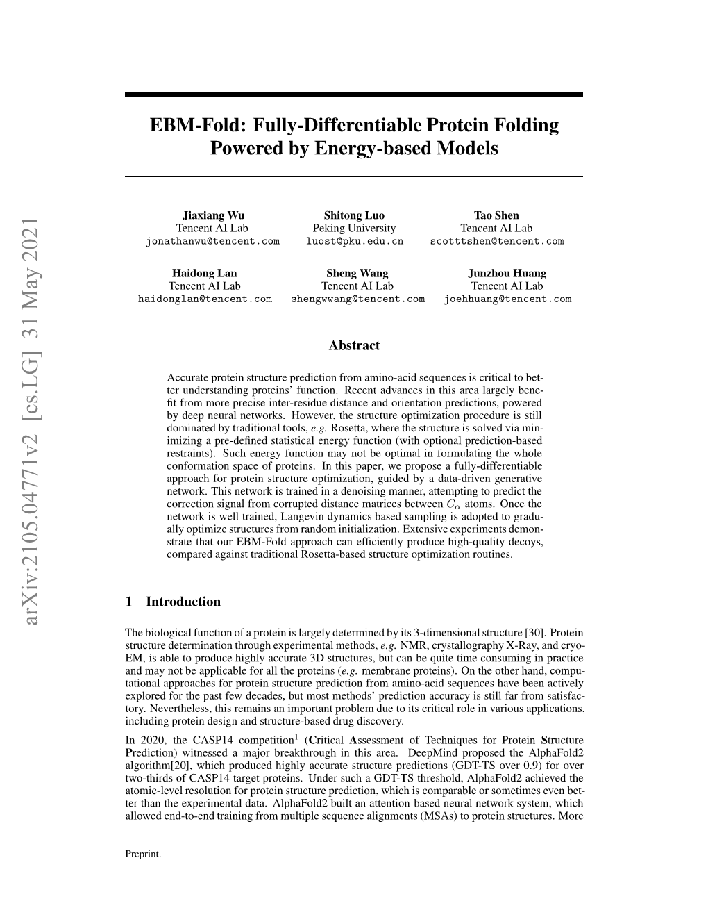 Fully-Differentiable Protein Folding Powered by Energy-Based Models