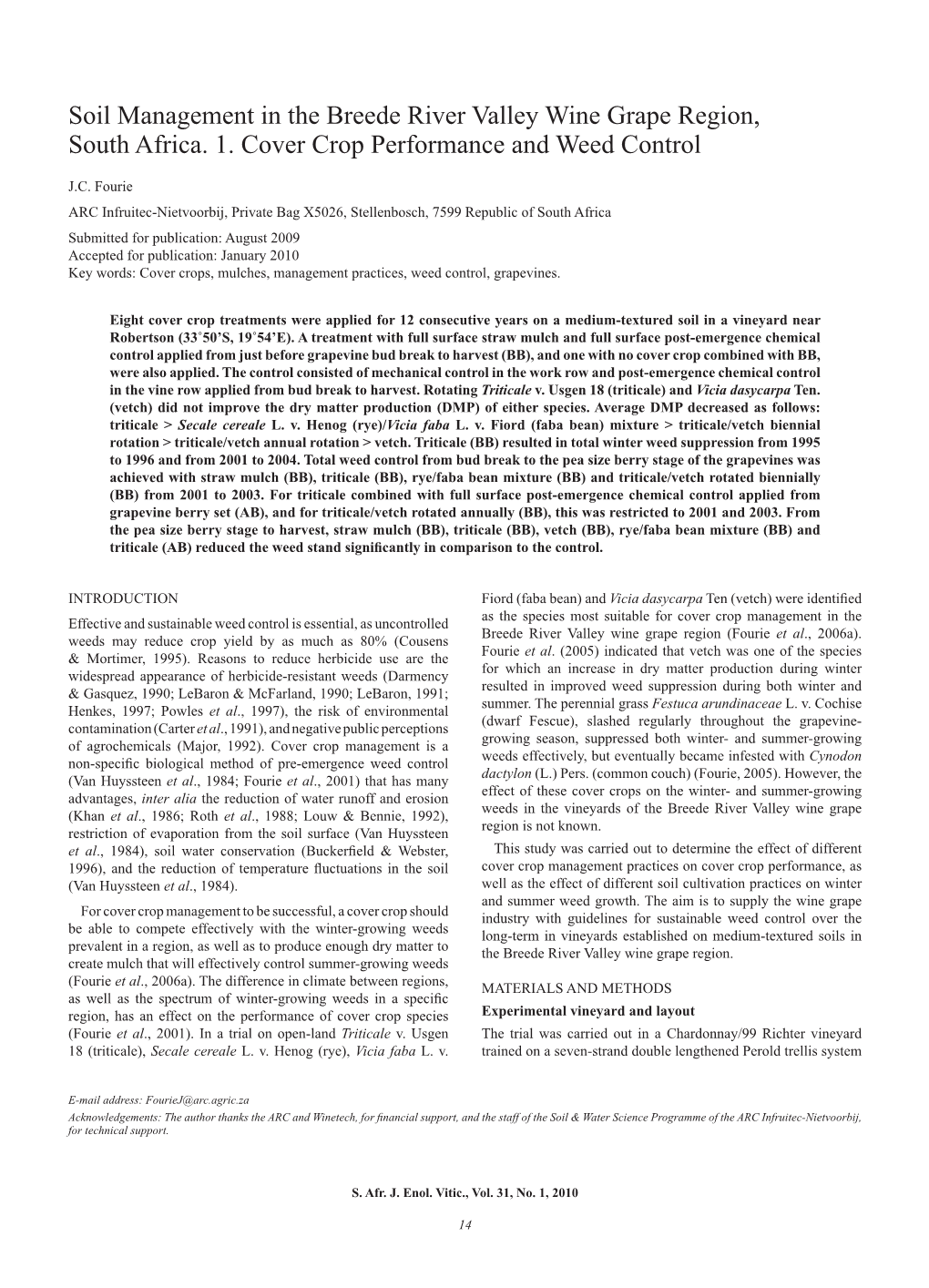 Soil Management in the Breede River Valley Wine Grape Region, South Africa