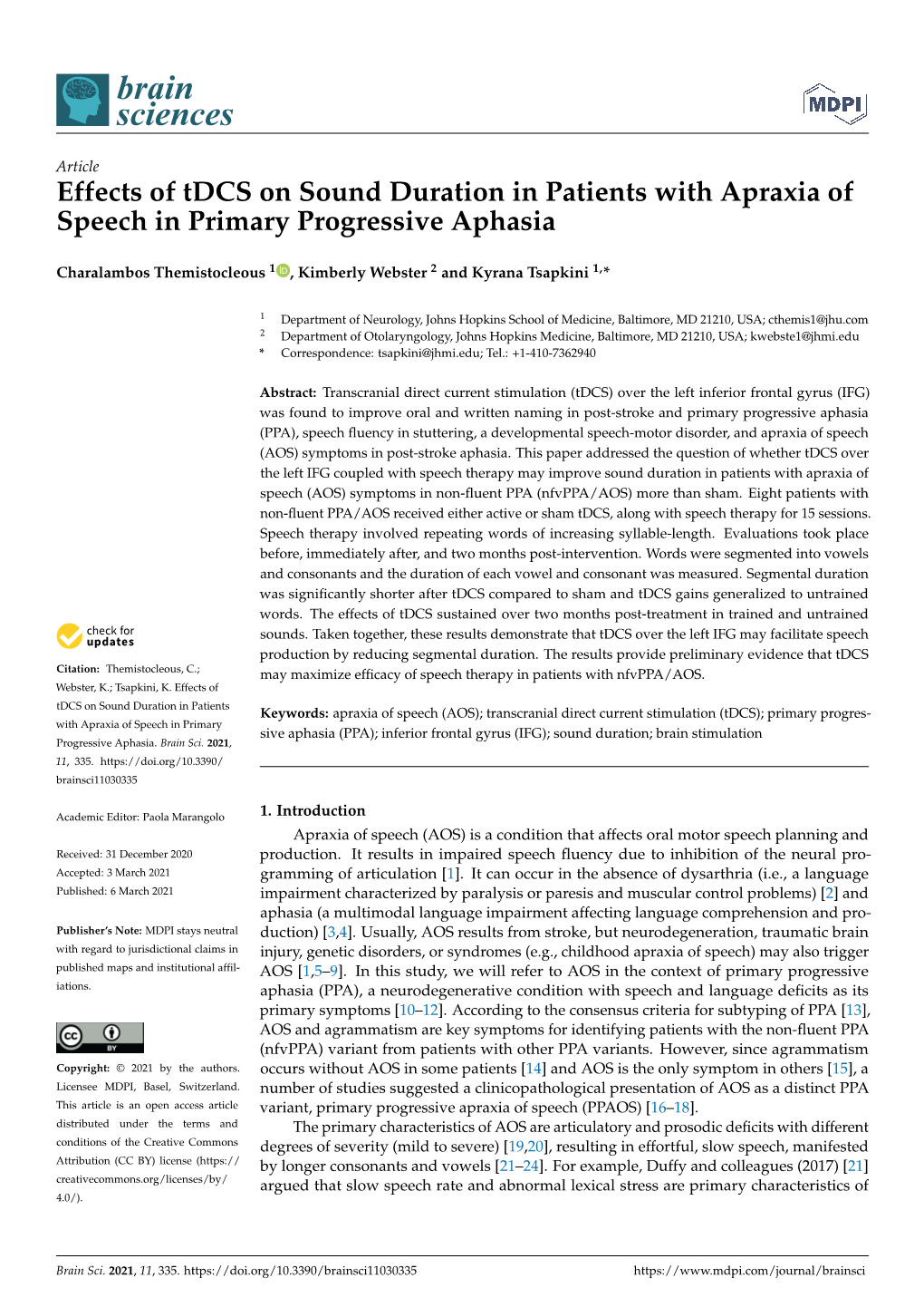 Effects of Tdcs on Sound Duration in Patients with Apraxia of Speech in Primary Progressive Aphasia