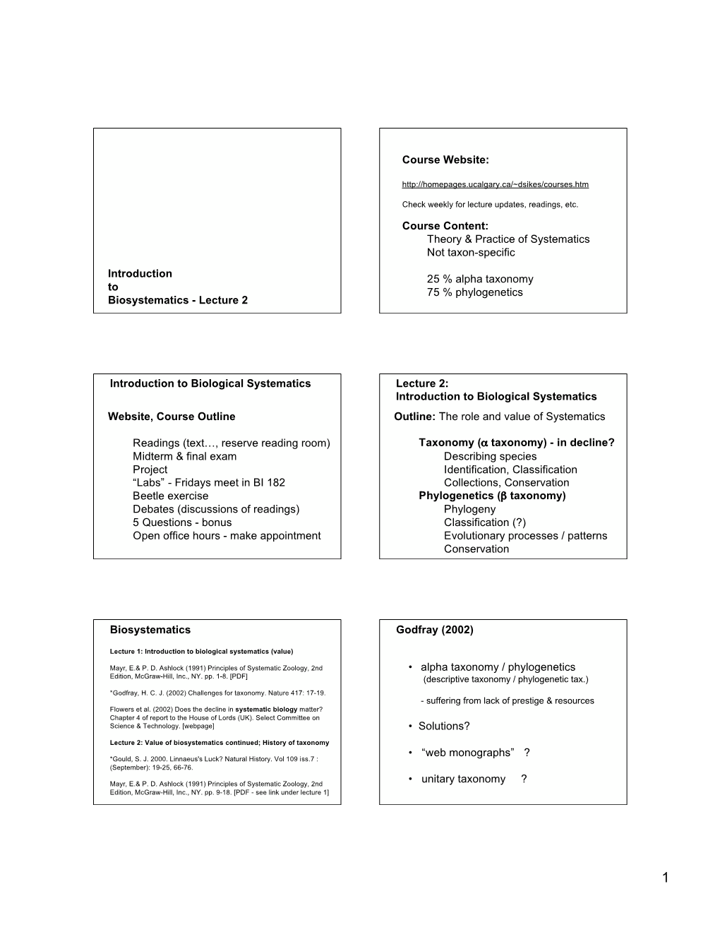 Theory & Practice of Systematics Not Taxon-Specif