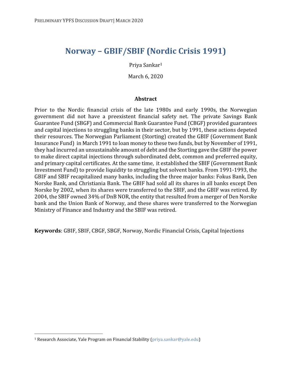 Norway – GBIF/SBIF (Nordic Crisis 1991)