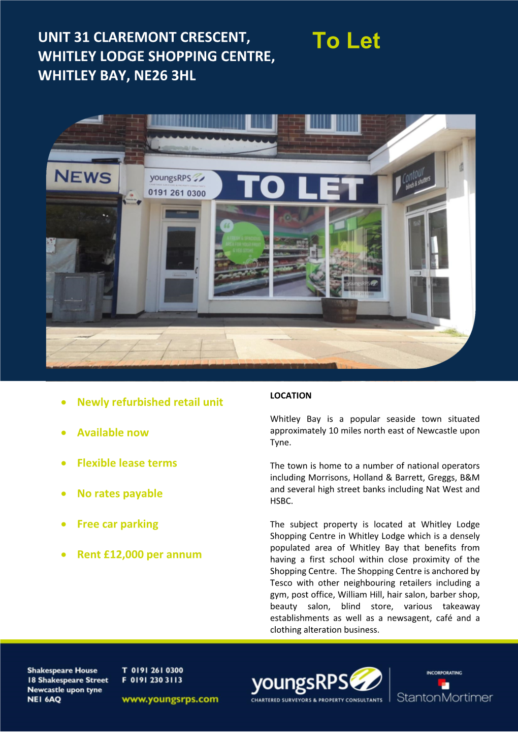 To Let WHITLEY LODGE SHOPPING CENTRE