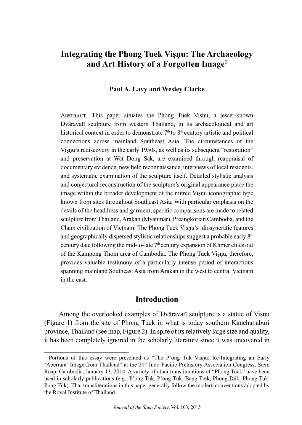 Integrating the Phong Tuek Viṣṇu: the Archaeology and Art History of a Forgotten Image1