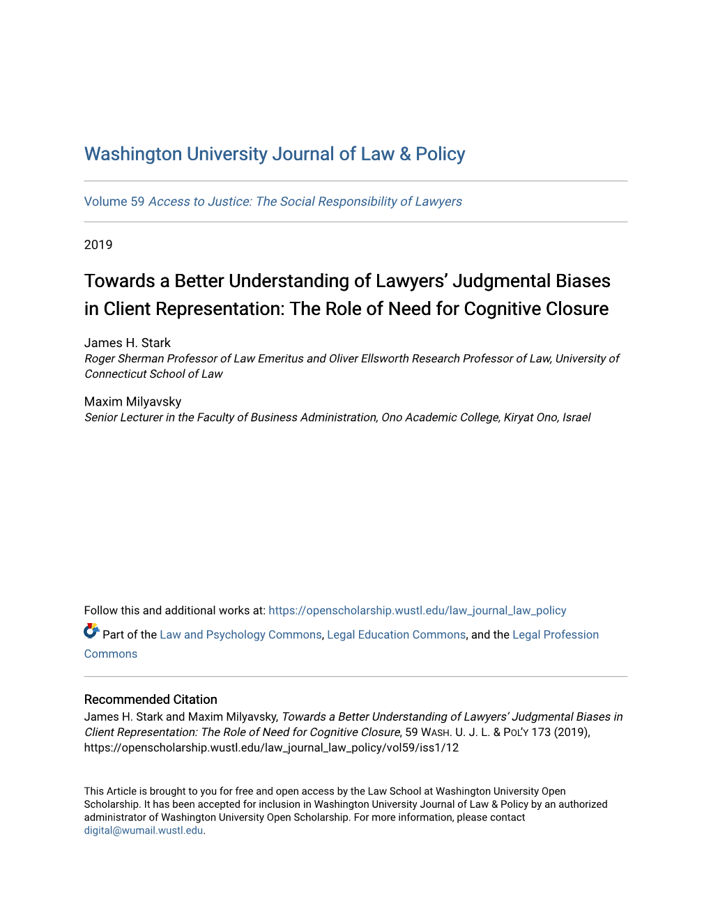 Towards a Better Understanding of Lawyers' Judgmental Biases in Client Representation: the Role of Need for Cognitive Closure