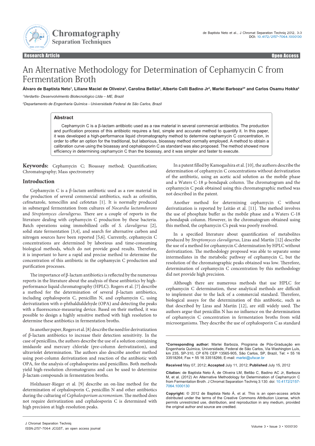 An Alternative Methodology for Determination of Cephamycin C