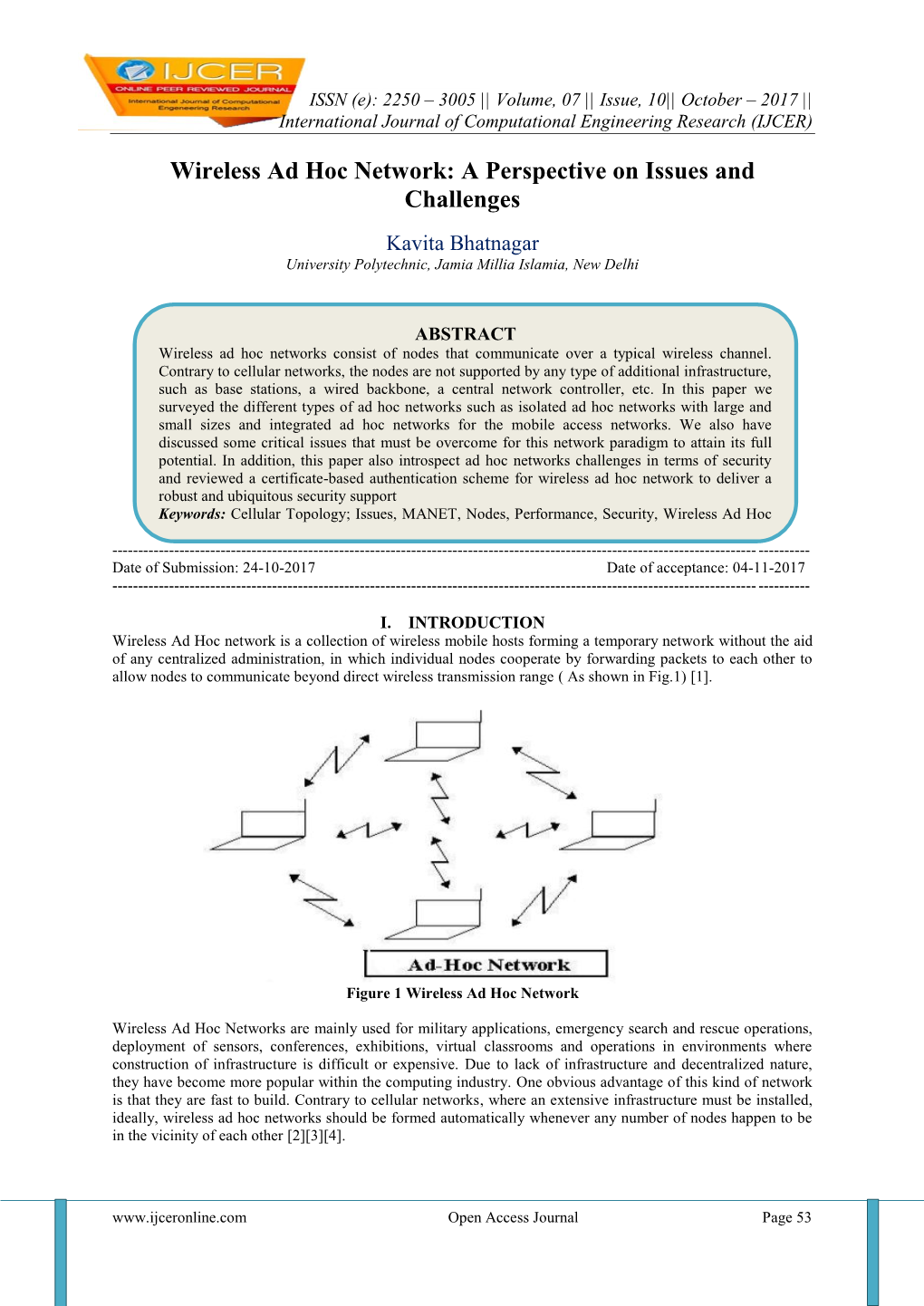 Wireless Ad Hoc Network: a Perspective on Issues and Challenges