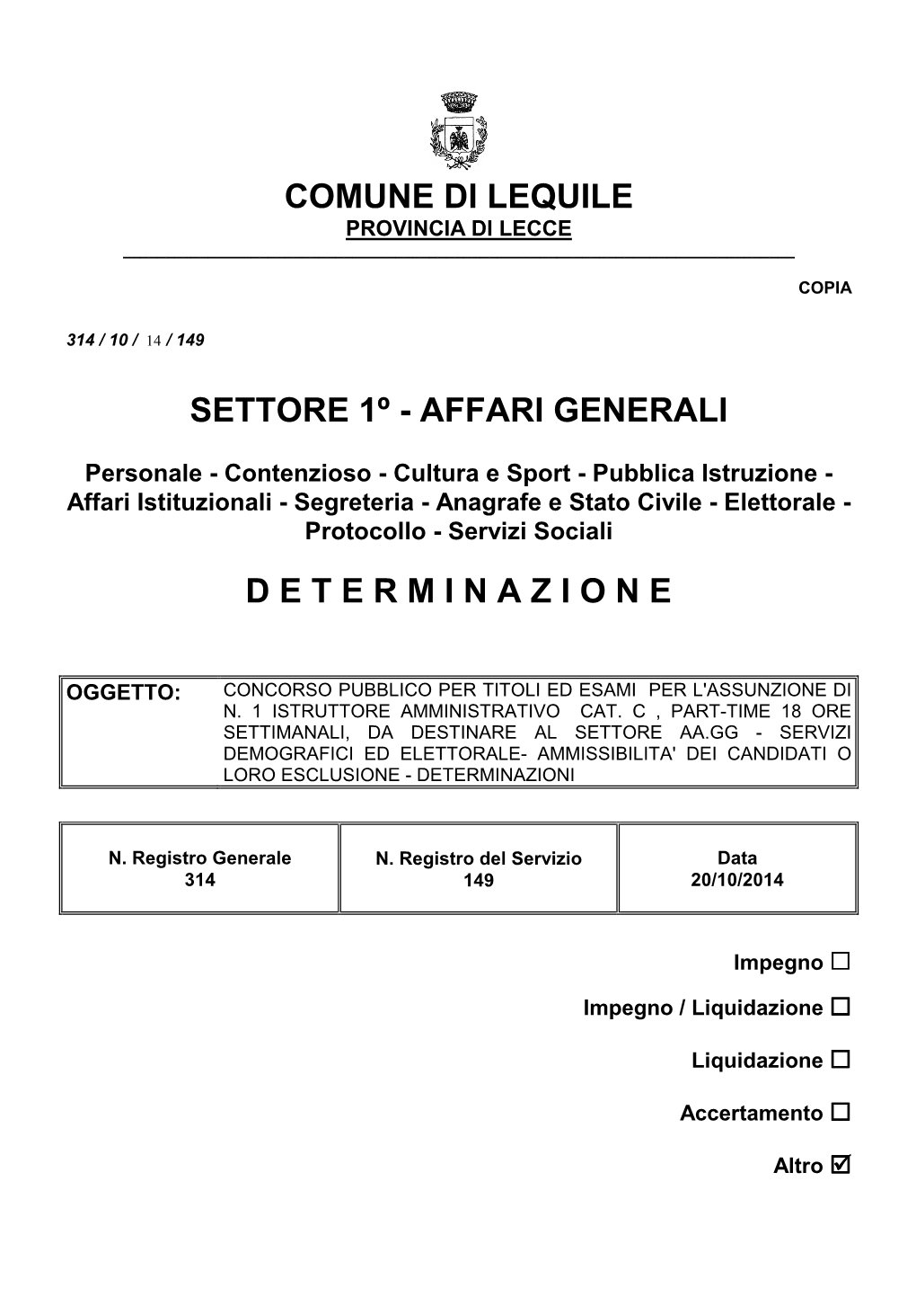 Affari Generali Determinazione