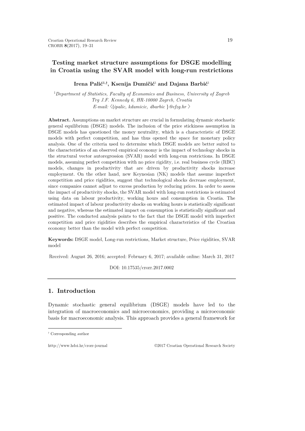 Testing Market Structure Assumptions for DSGE Modelling in Croatia Using the SVAR Model with Long-Run Restrictions