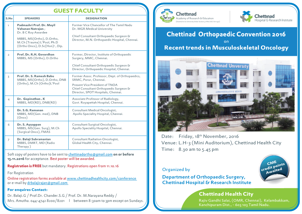 Chettinad Orthopaedic Convention 2016 MBBS, MS(Ortho), D.Ortho, Director, M.N