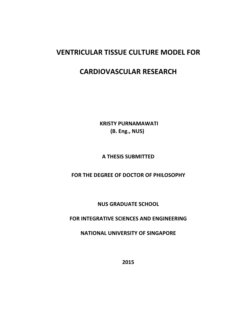 Ventricular Tissue Culture Model for Cardiovascular