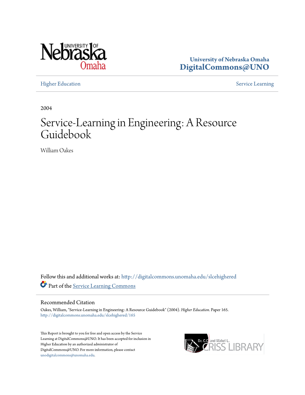 Service-Learning in Engineering: a Resource Guidebook William Oakes