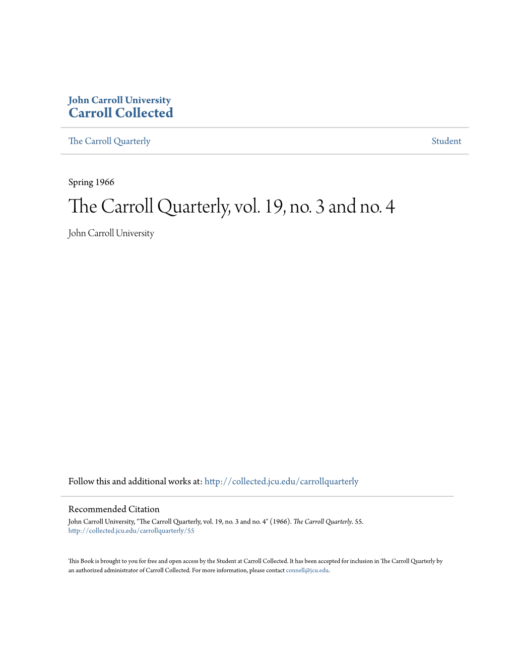 The Carroll Quarterly, Vol. 19, No. 3 and No. 4