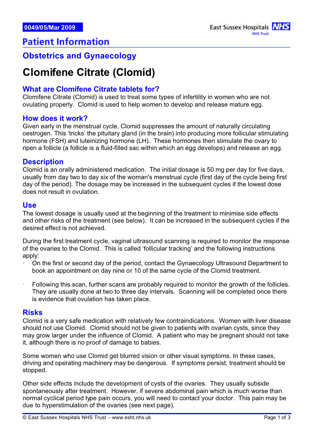 Clomifene Citrate (Clomid)