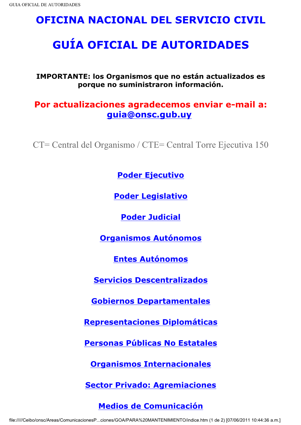 Guia Oficial De Autoridades Oficina Nacional Del Servicio Civil