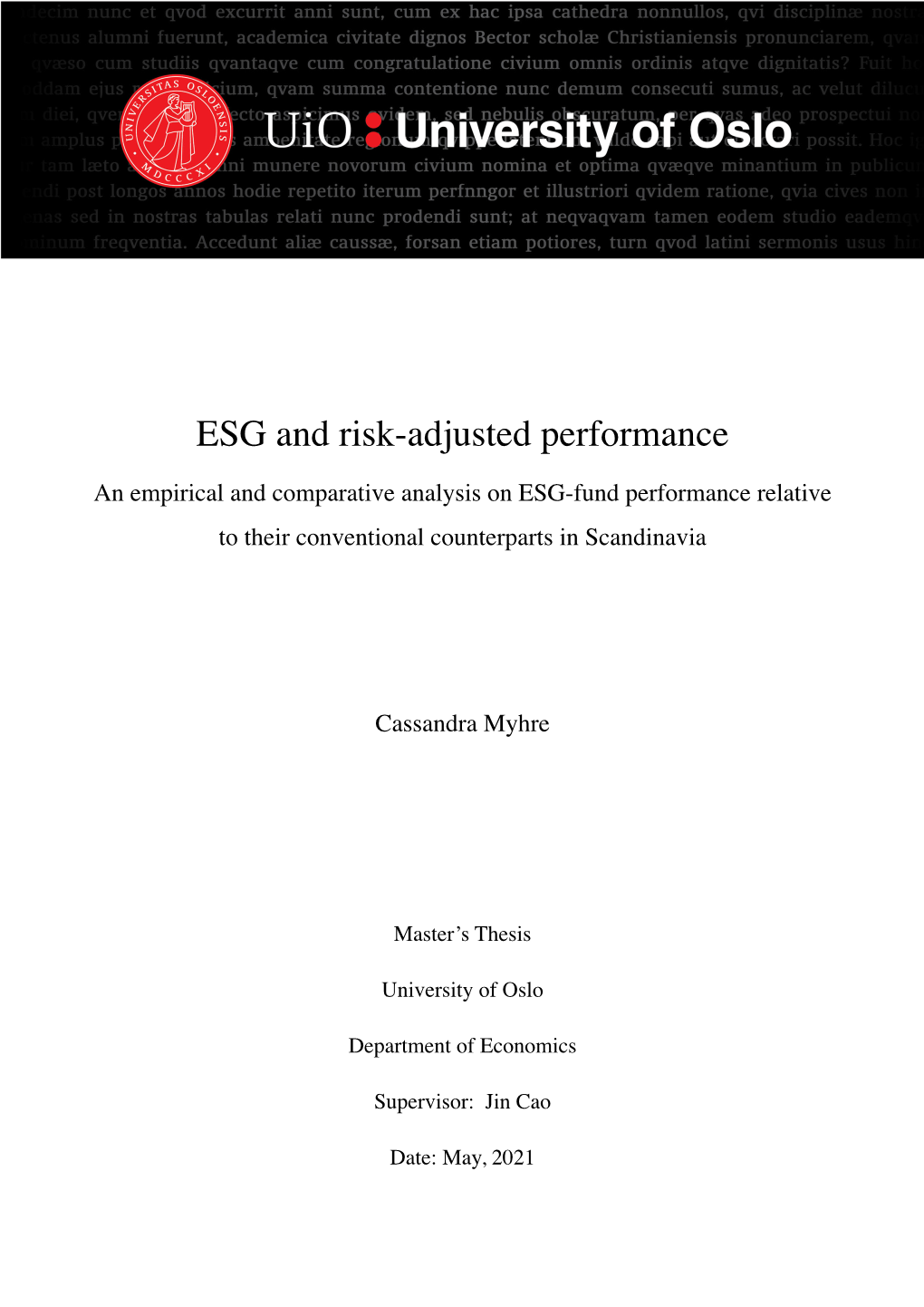 ESG and Risk-Adjusted Performance