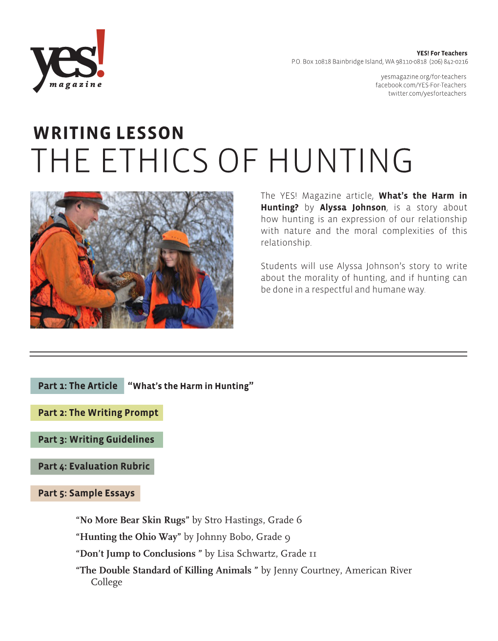 Writing Lesson the Ethics of Hunting