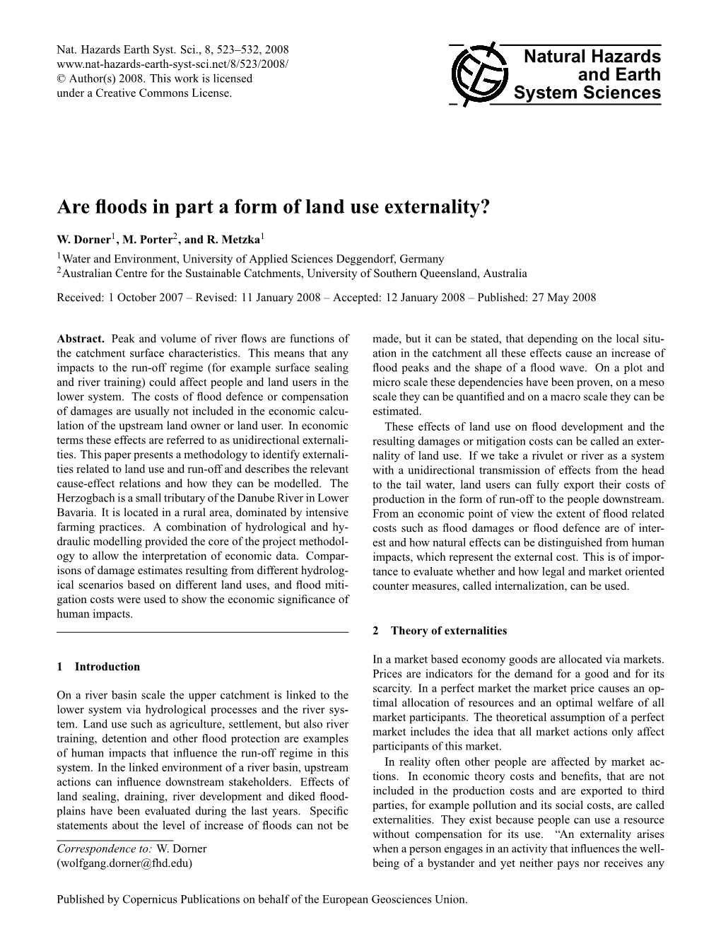 Are Floods in Part a Form of Land Use Externality?