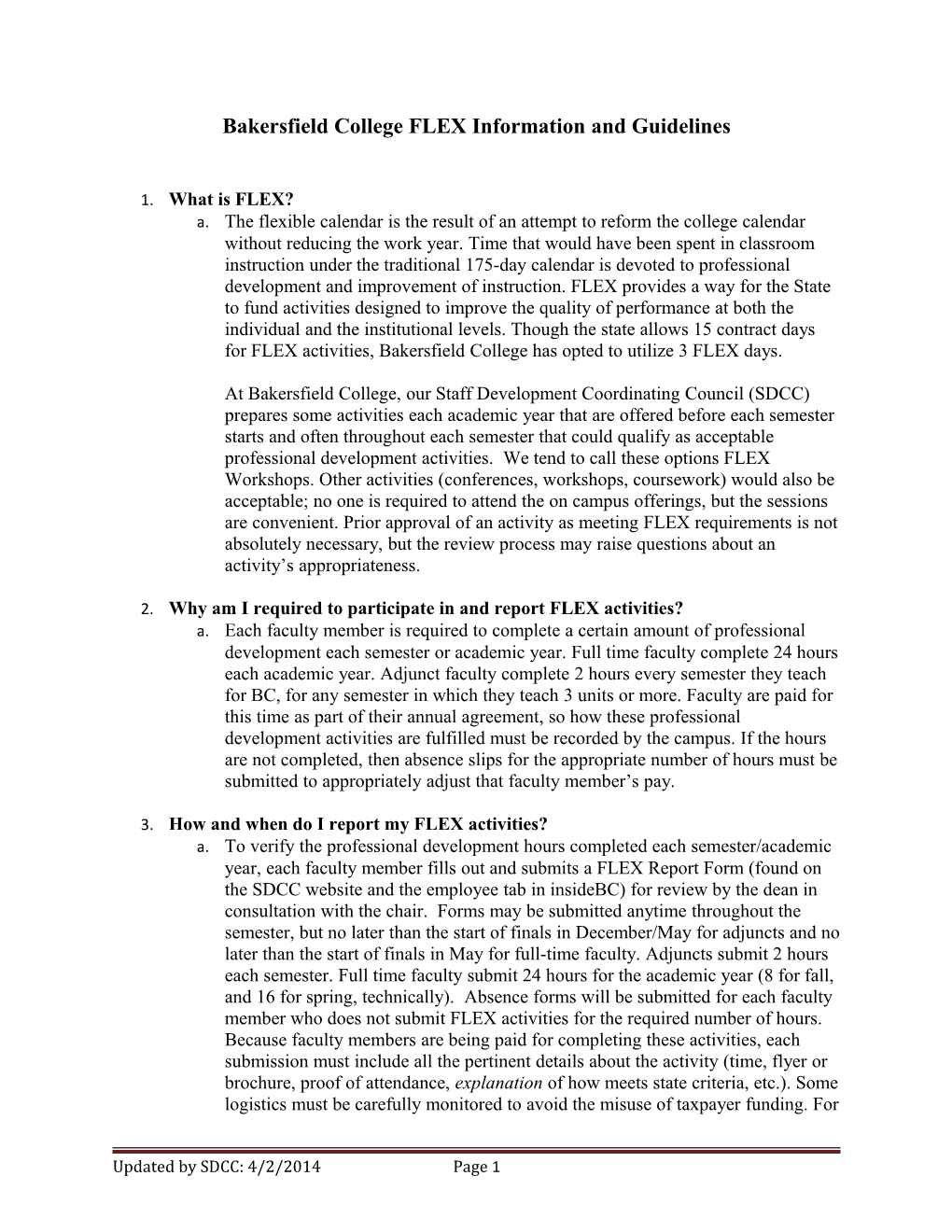 Bakersfield College FLEX Information and Guidelines