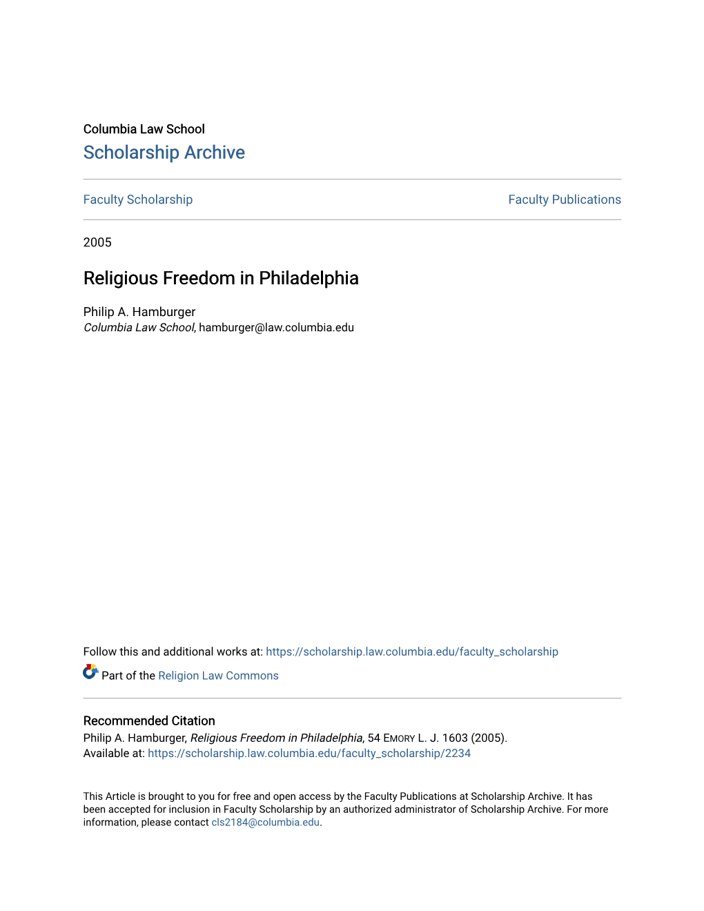 Religious Freedom in Philadelphia