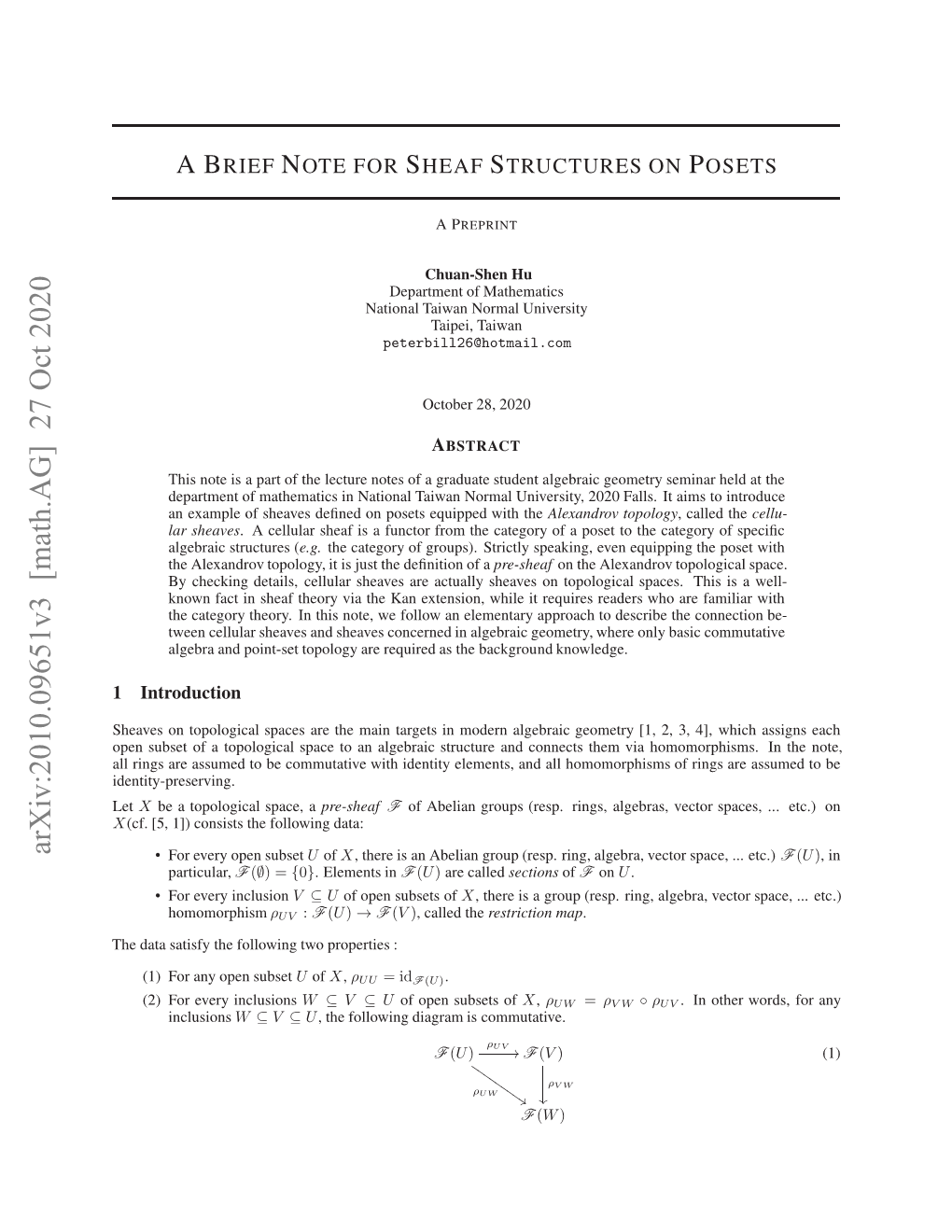 Arxiv:2010.09651V3 [Math.AG] 27 Oct 2020