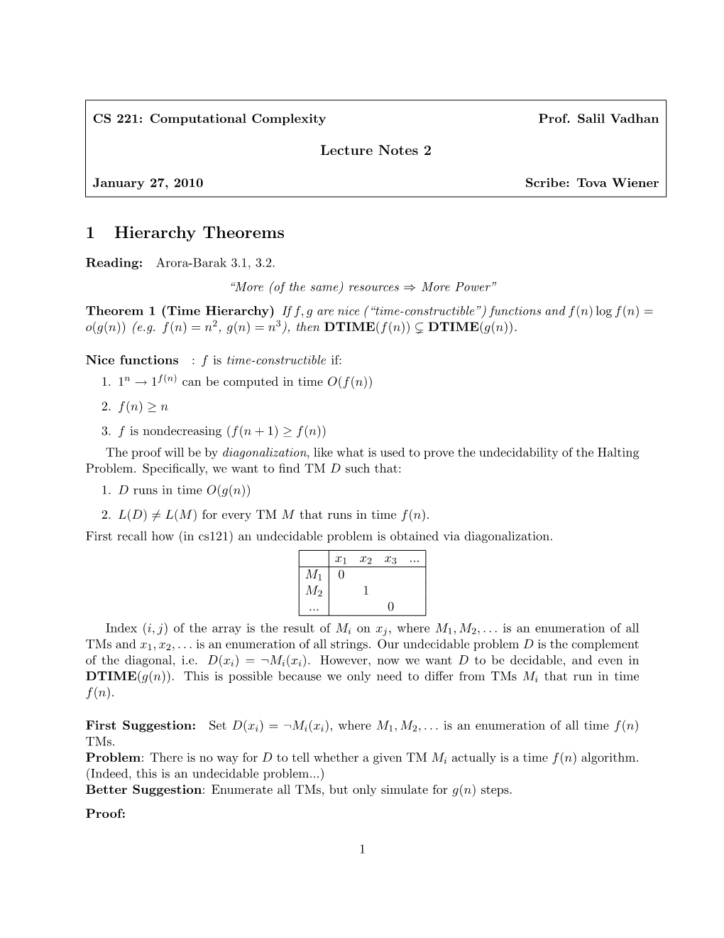 1 Hierarchy Theorems