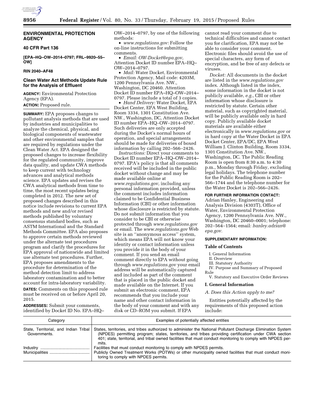 Federal Register/Vol. 80, No. 33/Thursday, February 19, 2015