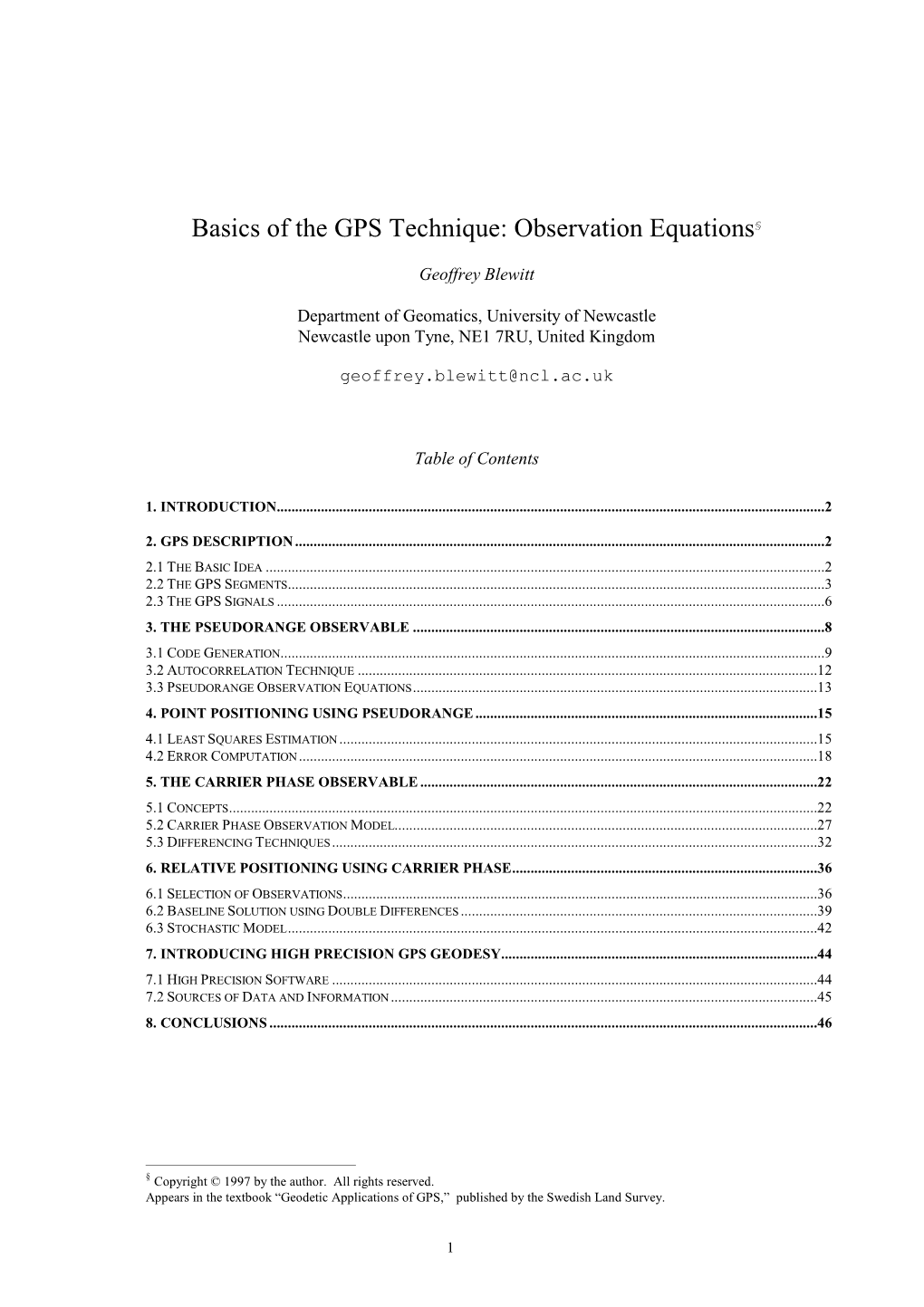 Basics of the GPS Technique: Observation Equations§