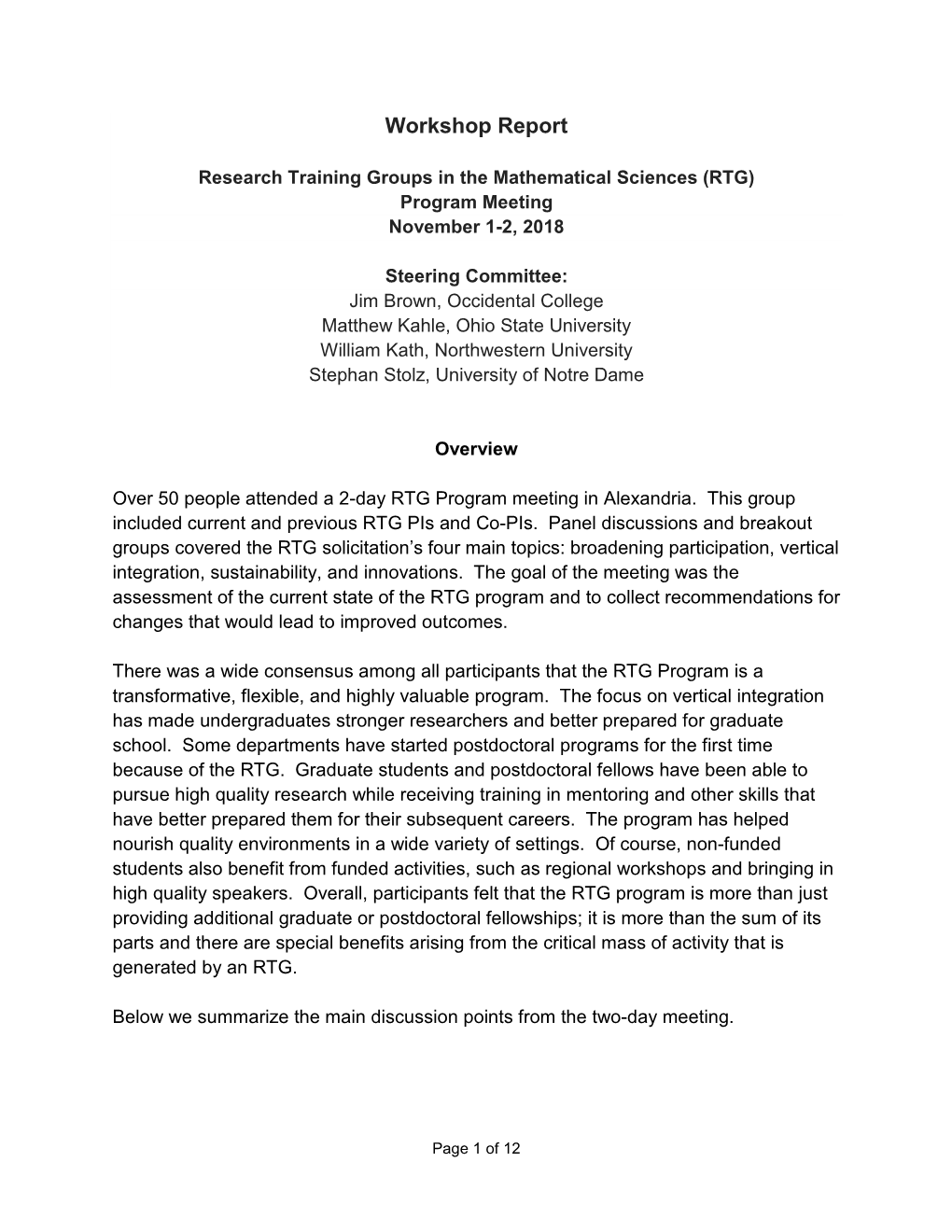 Research Training Groups (RTG) Program Meeting Report