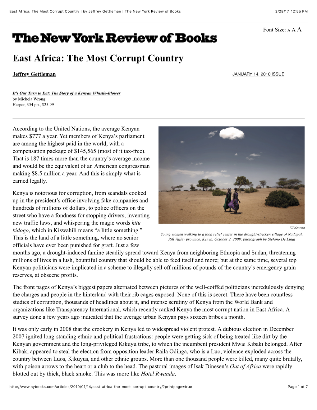 East Africa: the Most Corrupt Country | by Jeffrey Gettleman | the New York Review of Books 3/28/17, 12)55 PM