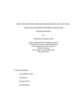 MERCURY CONCENTRATIONS in FISH from the GUADALUPE RIVER, TEXAS: RELATIONSHIPS with BODY LENGTH and TROPHIC POSITION by Taylor Re