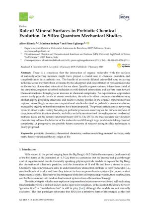 Role of Mineral Surfaces in Prebiotic Chemical Evolution. in Silico Quantum Mechanical Studies