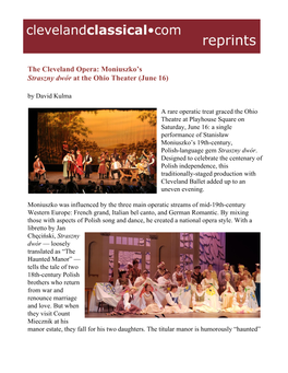 The Cleveland Opera: Moniuszko's Straszny Dwór at the Ohio Theater (June