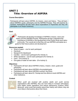 Unit I. ASPIRA Overview