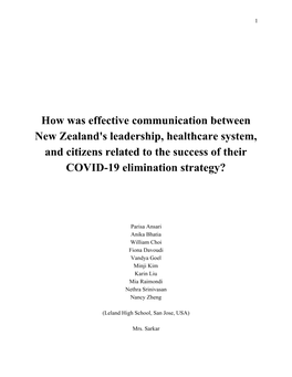 How Was Effective Communication Between New Zealand's Leadership, Healthcare System, and Citizens Related to the Success of Their COVID-19 Elimination Strategy?